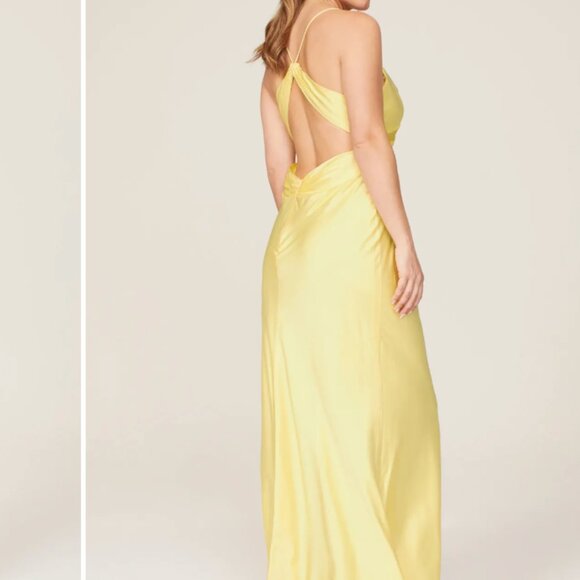 IEENA FOR MAC DUGGAL Butter Yellow Twist Front Gown Maxi Dress Size 12 - Picture 4 of 6